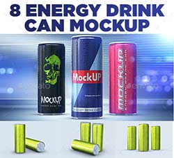 8个能量饮料罐品牌展示模型：Energy Drink Can Mockup